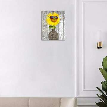 KuyiArt Cute Flower Wall Art - Rustic Sunflower Canvas