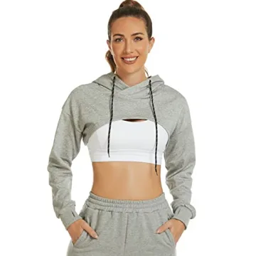 Flygo Women's Cut Out Super Cropped Hoodie Long Sleeve Active Top