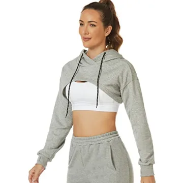 Flygo Women's Cut Out Super Cropped Hoodie Long Sleeve Active Top