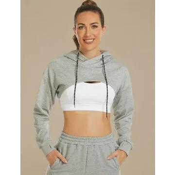 Flygo Women's Cut Out Super Cropped Hoodie Long Sleeve Active Top