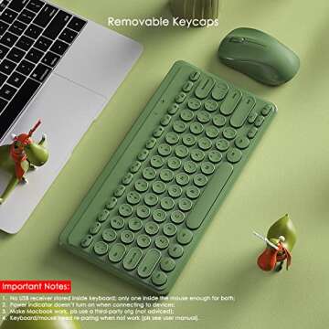 Fashion Wireless Keyboard and Mouse Combo, USB Cordless Cute Round Key Smart Power-Saving Ultra Slim Combo for Laptop, PC, Computer and Desktop (Crocodile Green)