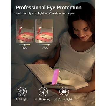 DEWENWILS USB Rechargeable Book Reading Light, Warm White, Brightness Adjustable, LED Clip on Book L...