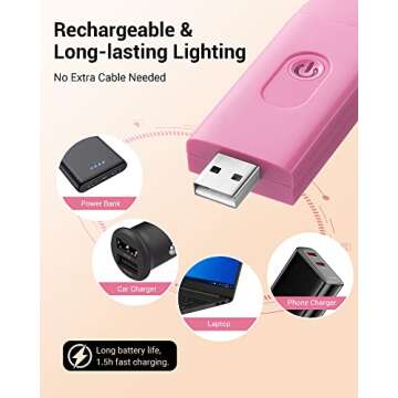 DEWENWILS USB Rechargeable Book Reading Light, Warm White, Brightness Adjustable, LED Clip on Book Lights for Reading in Bed, Car Reading Light for Kids, Bookworms (Pink)