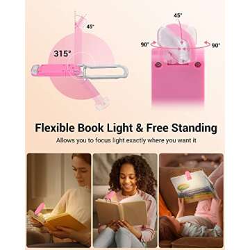DEWENWILS USB Rechargeable Book Reading Light, Warm White, Brightness Adjustable, LED Clip on Book Lights for Reading in Bed, Car Reading Light for Kids, Bookworms (Pink)