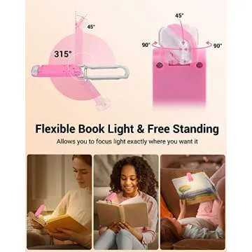 DEWENWILS USB Rechargeable Book Reading Light, Warm White, Brightness Adjustable, LED Clip on Book Lights for Reading in Bed, Car Reading Light for Kids, Bookworms (Pink)