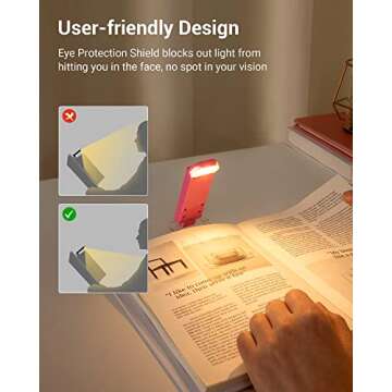 DEWENWILS USB Rechargeable Book Reading Light, Warm White, Brightness Adjustable, LED Clip on Book Lights for Reading in Bed, Car Reading Light for Kids, Bookworms (Pink)