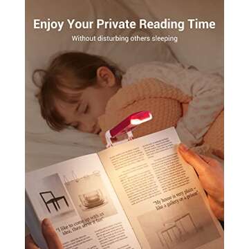 DEWENWILS USB Rechargeable Book Reading Light, Warm White, Brightness Adjustable, LED Clip on Book Lights for Reading in Bed, Car Reading Light for Kids, Bookworms (Pink)