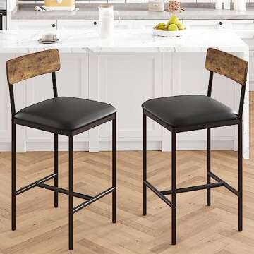 Amyove Bar Stools Set of 2, Upholstered Bar Chairs with Back, 25.5 Inches Kitchen Bar Stools with Fo...