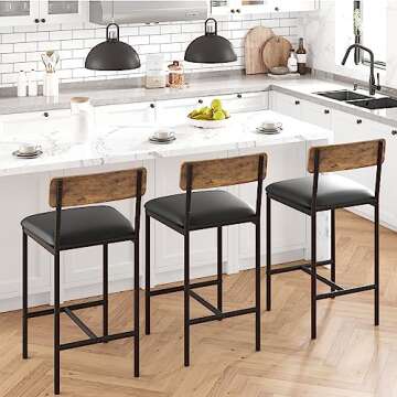 Amyove Bar Stools Set of 2, Upholstered Bar Chairs with Back, 25.5 Inches Kitchen Bar Stools with Footrest, Thick Cushion, Counter Height Barstools for Island, Counter Bar, Easy Assembly, Rustic Brown