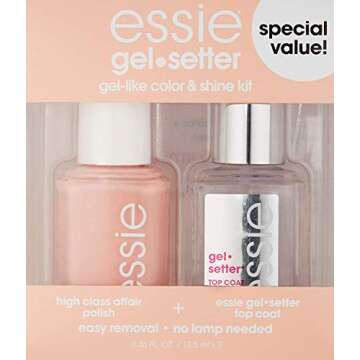 Essie Gel Setter Longwear & Shine Color Kit, High Class Affair, Nude Nail Polish + Top Coat, Gifts For Women And Men, 0.46Oz Each