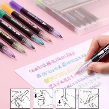 KINGMAS 12 Colors Outline Metallic Markers Pens, Squiggles Double Line Pen, Glitter Drawing Pens for...