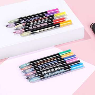 KINGMAS 12 Colors Outline Metallic Markers for Crafts