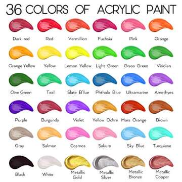 Acrylic Paint Set of 36 Colors 2fl oz 60ml Bottles,Non Toxic 36 Colors Acrylic Paint No Fading Rich ...