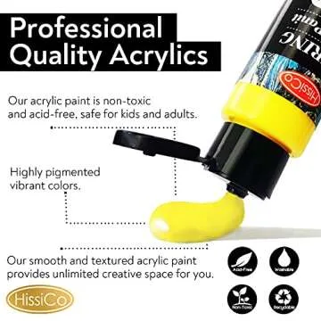HissiCo Acrylic Paint Set 36 Colors Non Toxic Art Supplies