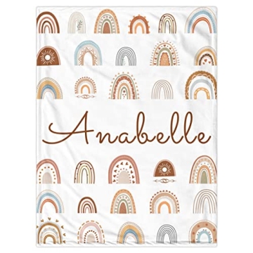 Youltar Personalized Baby Blanket - Soft, Custom Name, Rainbow Pattern