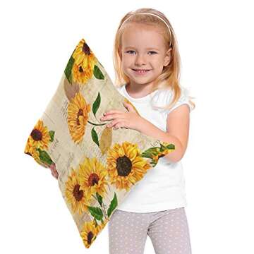 Moslion Floral Throw Pillow Cover Pillow Case Shabby Chic Vintage Sunflower Letter Word Pillow Case 18 x 18 Inch Cotton Linen Cushion Cover Happy New Year Happy New Year for Men Women Yellow