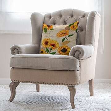 Moslion Floral Throw Pillow Cover Pillow Case Shabby Chic Vintage Sunflower Letter Word Pillow Case 18 x 18 Inch Cotton Linen Cushion Cover Happy New Year Happy New Year for Men Women Yellow