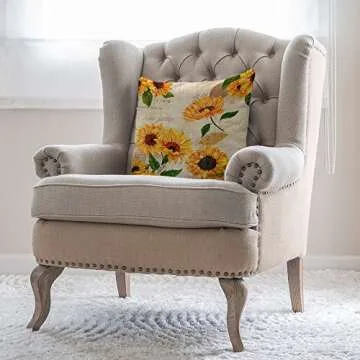Moslion Floral Throw Pillow Cover Pillow Case Shabby Chic Vintage Sunflower Letter Word Pillow Case 18 x 18 Inch Cotton Linen Cushion Cover Happy New Year Happy New Year for Men Women Yellow