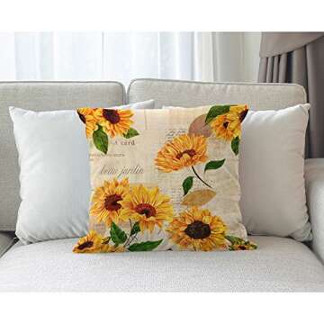 Moslion Floral Throw Pillow Cover Pillow Case Shabby Chic Vintage Sunflower Letter Word Pillow Case 18 x 18 Inch Cotton Linen Cushion Cover Happy New Year Happy New Year for Men Women Yellow