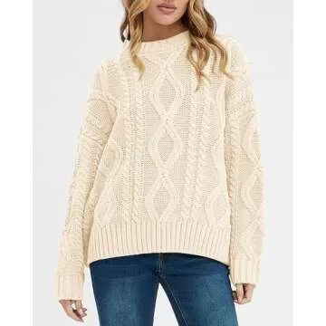 BTFBM Casual Women Long Sleeve Sweater 2025 Fall Ribbed Knit Pullover Loose Crewneck Cable Sweater Jumper Tops(Solid Apricot,Large)