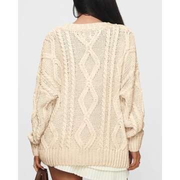 BTFBM Casual Women Long Sleeve Sweater 2025 Fall Ribbed Knit Pullover Loose Crewneck Cable Sweater Jumper Tops(Solid Apricot,Large)