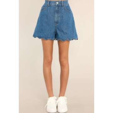 EZAPINE Denim Shorts for Women - Trendy Summer Mid Waist Raw Hem Jean Shorts