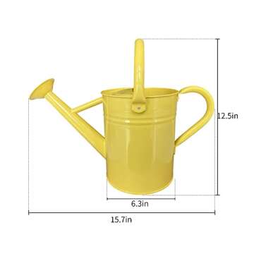 SunnyTong Metal Watering Can for Outdoor and Indoor Plants, Watering Can Decor, 1 Gallon (Yellow)