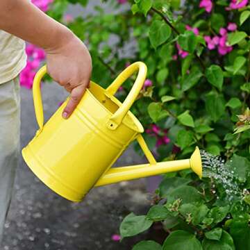 SunnyTong Metal Watering Can for Outdoor and Indoor Plants, Watering Can Decor, 1 Gallon (Yellow)