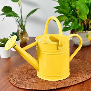 SunnyTong Metal Watering Can for Outdoor and Indoor Plants, Watering Can Decor, 1 Gallon (Yellow)
