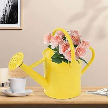SunnyTong Metal Watering Can for Outdoor and Indoor Plants, Watering Can Decor, 1 Gallon (Yellow)