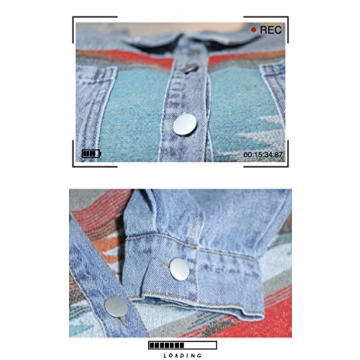 Lumister Aztec Denim Jacket Distressed Lapel Long Sleeve Vintage Button Down Denim Jacket Shacket(0007-Blue-S)