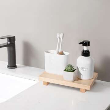 Bathroom Counter Organizer Wood Pedestal Stand for Kitchen, Handmade Decorative Tray