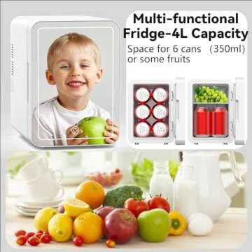 KOSGHO Makeup Mini Fridge with LED Mirror - 4 L