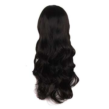 MapofBeauty 24 Inch/60 cm Charming Synthetic Fiber Long Wavy Hair Wig Women Party Full Wig (Black)
