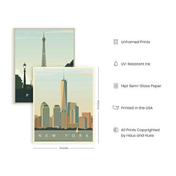 HAUS AND HUES City Wall Art Vintage Travel Posters Set of 4 Travel Wall Art Posters of London, New Y...