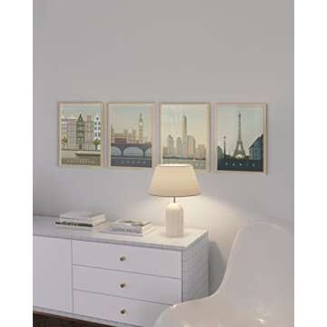 HAUS AND HUES City Wall Art Vintage Travel Posters Set of 4 Travel Wall Art Posters of London, New York Print, Paris Wall Poster and Amsterdam City Wall Decor | 8" x 10", Unframed