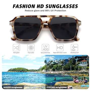 Fozono Retro Aviator Sunglasses for Women Men Trendy Classic Square 70s 80s 90s Vintage Shades Double Bridge Aviators FZN813 Tortoise/Gray