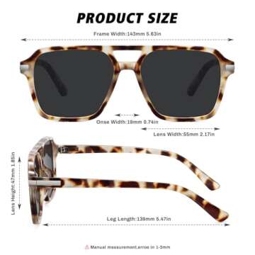 Fozono Retro Aviator Sunglasses for Women Men Trendy Classic Square 70s 80s 90s Vintage Shades Double Bridge Aviators FZN813 Tortoise/Gray