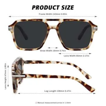 Fozono Retro Aviator Sunglasses for Women Men Trendy Classic Square 70s 80s 90s Vintage Shades Double Bridge Aviators FZN813 Tortoise/Gray