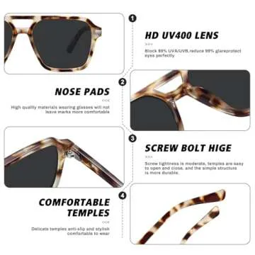 Fozono Retro Aviator Sunglasses for Women Men Trendy Classic Square 70s 80s 90s Vintage Shades Double Bridge Aviators FZN813 Tortoise/Gray