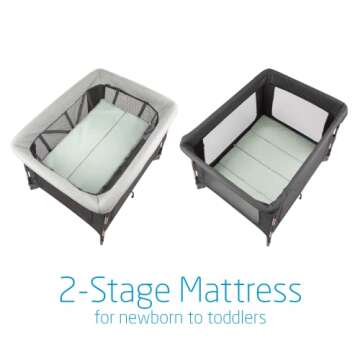Maxi-Cosi Swift Lightweight Portable Playard, 1-Step Fold PlaypenWith Travel Bag, 2-Stage Mattress for Newborn to Toddlers, Essential Graphite