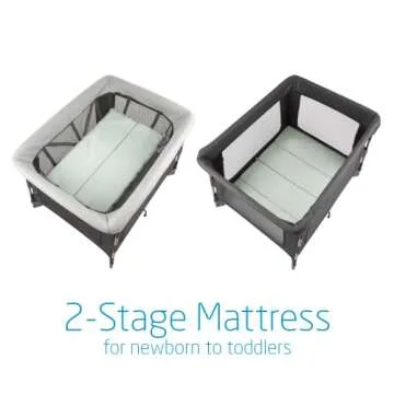 Maxi-Cosi Swift Lightweight Portable Playard, 1-Step Fold PlaypenWith Travel Bag, 2-Stage Mattress for Newborn to Toddlers, Essential Graphite