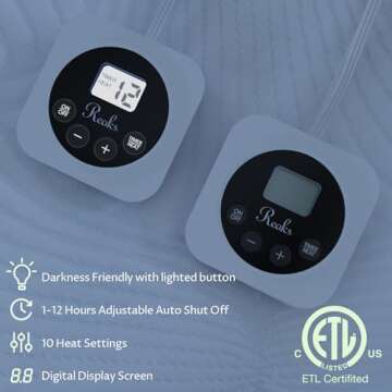 King Size Electric Heated Mattress Pad 10 Heat Settings Dual Control with Memory Timer for 1-12 Hours Auto Off, Lighted Button