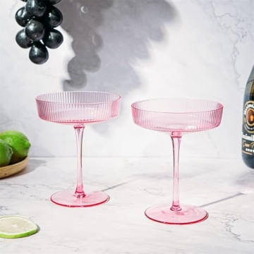 Elegant Vintage Art Deco Ripple Glass Set of 2 | Champagne & Cocktail