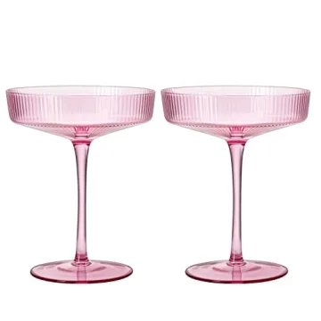 Elegant Vintage Art Deco Ripple Glass Set of 2 | Champagne & Cocktail