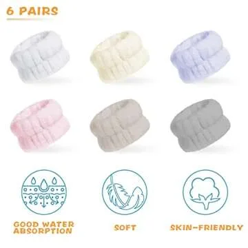 Liubeili 12pcs Wrist Towels for Washing Face, Microfiber Wrist Spa Washband, Wristband Scrunchies for Women Prevent Liquid from Spilling (Light, White, Grey, 6 centimeters, 18-20 centimeters)