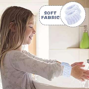 Liubeili 12pcs Wrist Towels for Washing Face, Microfiber Wrist Spa Washband, Wristband Scrunchies for Women Prevent Liquid from Spilling (Light, White, Grey, 6 centimeters, 18-20 centimeters)