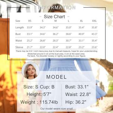 EXLURA Women's 2024 Casual Long Lantern Sleeve Dresses Square Neck Ruffle Tie Back Elastic Waist Aline Short Mini Dress Blue