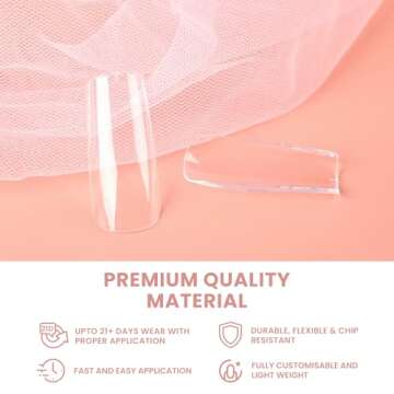 Allkem Soft Gel Nail Tips - Extra Long Square Nail Extensions - 12 Sizes XL Full Cover Nails - Neutrals - Chic (500 Pieces)