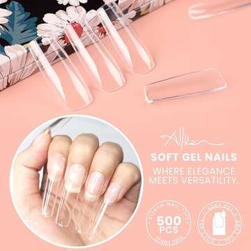 Allkem Soft Gel Nail Tips - Extra Long Square Nail Extensions - 12 Sizes XL Full Cover Nails - Neutrals - Chic (500 Pieces)